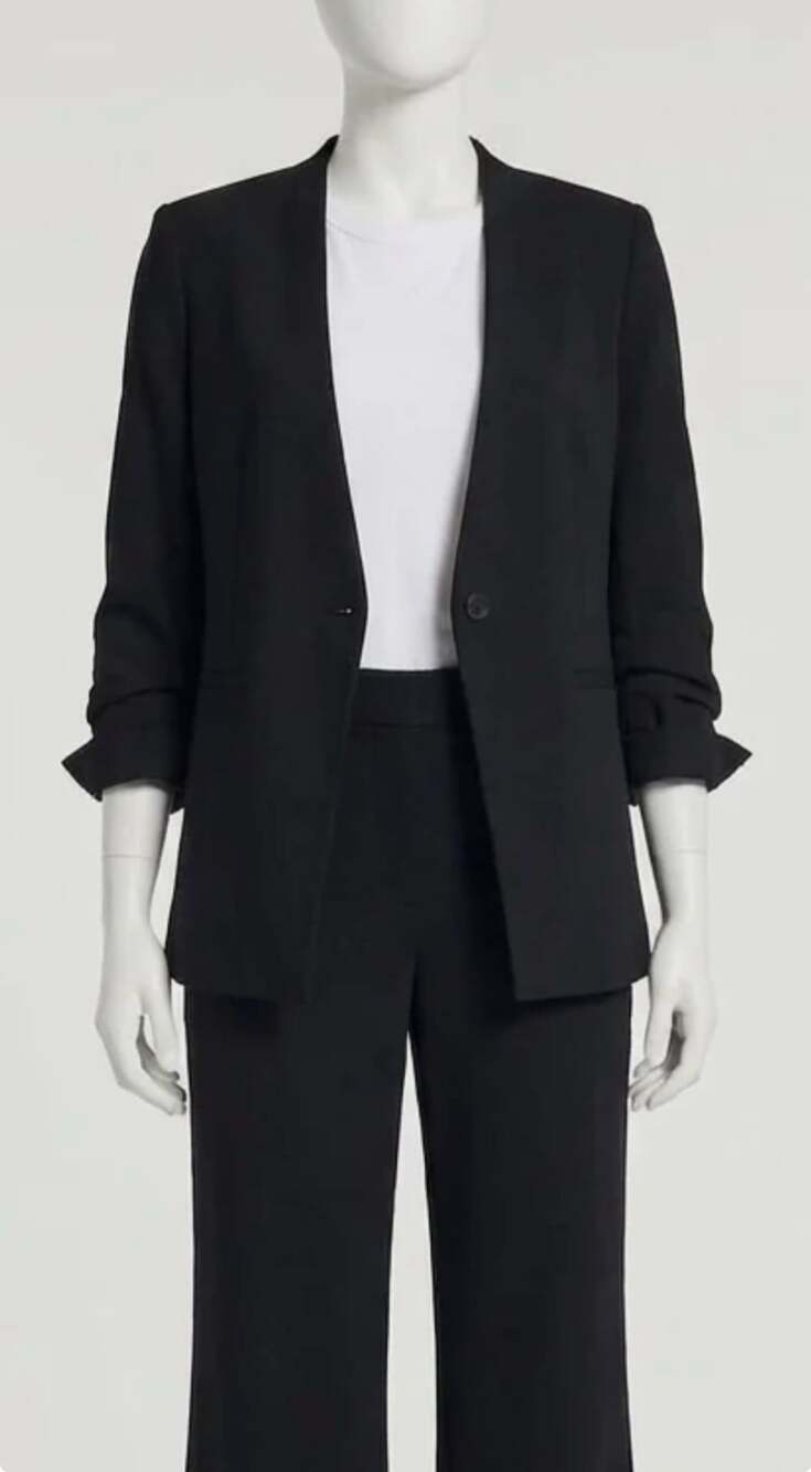 Spanx Black Single-Button Collarless Blazer Jacket
